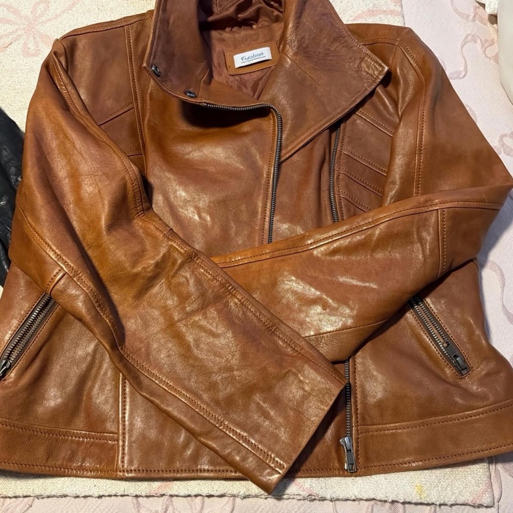 Closet Cognac Leather Moto Jacket - Brown
